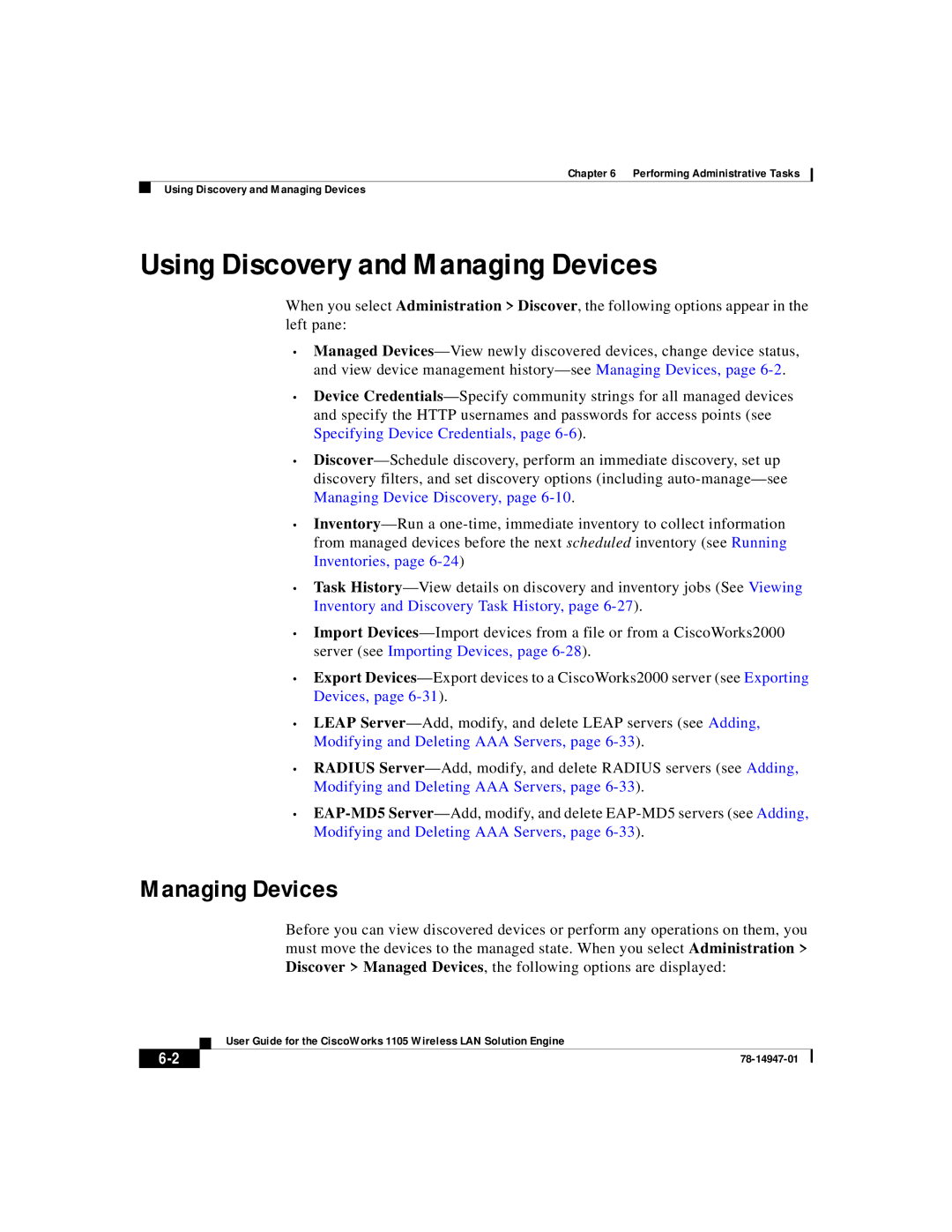 Cisco Systems 1105 manual Using Discovery and Managing Devices 