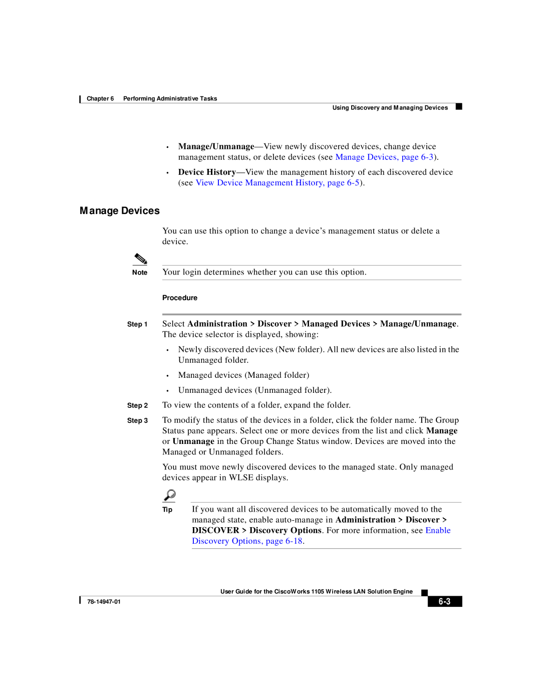 Cisco Systems 1105 manual Manage Devices, Procedure 