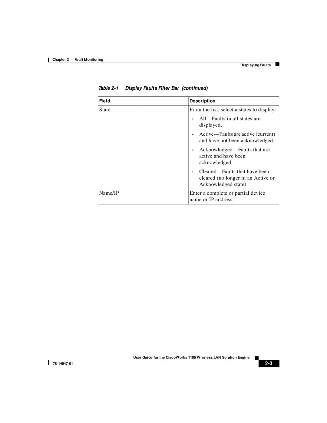 Cisco Systems 1105 manual State Name/IP 