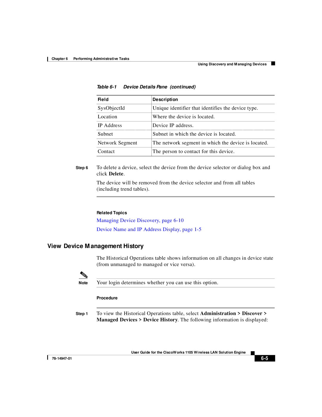 Cisco Systems 1105 manual View Device Management History, Related Topics 