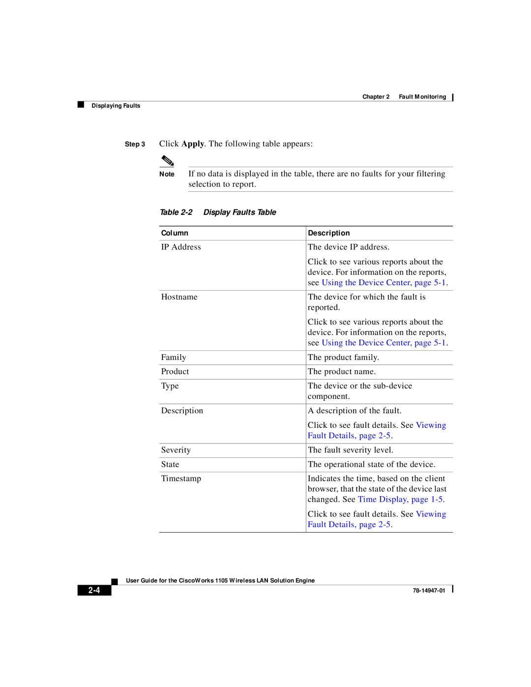 Cisco Systems 1105 manual Click Apply. The following table appears, Column 