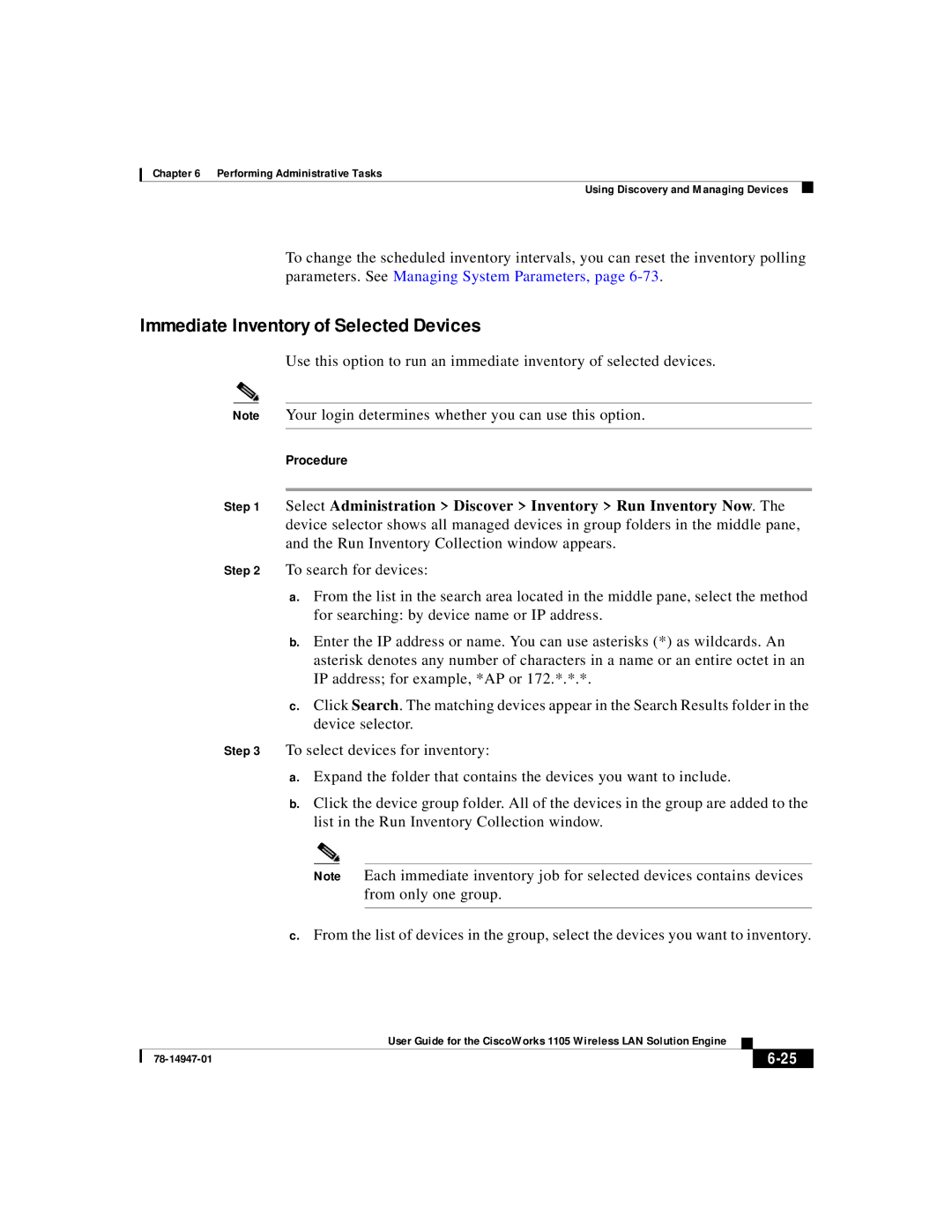 Cisco Systems 1105 manual Immediate Inventory of Selected Devices, Procedure 