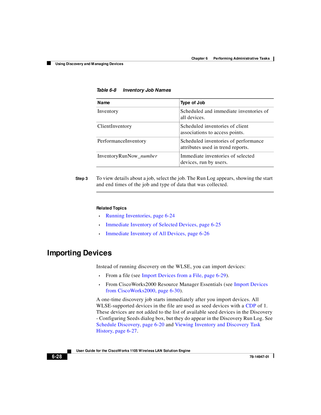 Cisco Systems 1105 manual Importing Devices, From a file see Import Devices from a File 