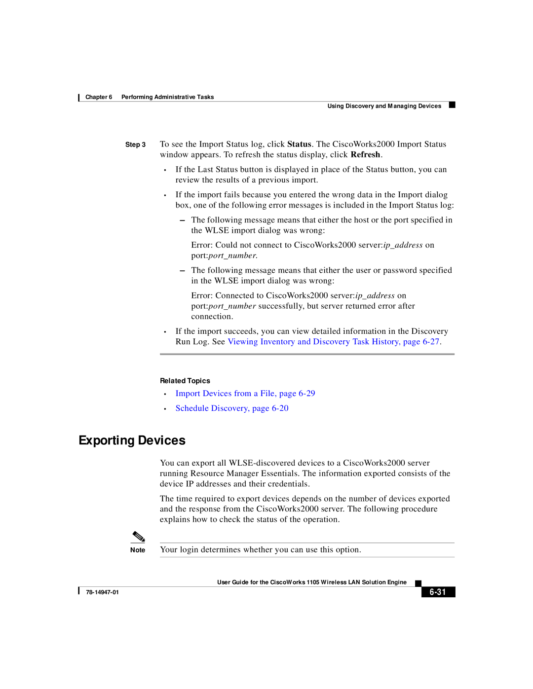 Cisco Systems 1105 manual Exporting Devices, Portportnumber, Import Devices from a File, Schedule Discovery 