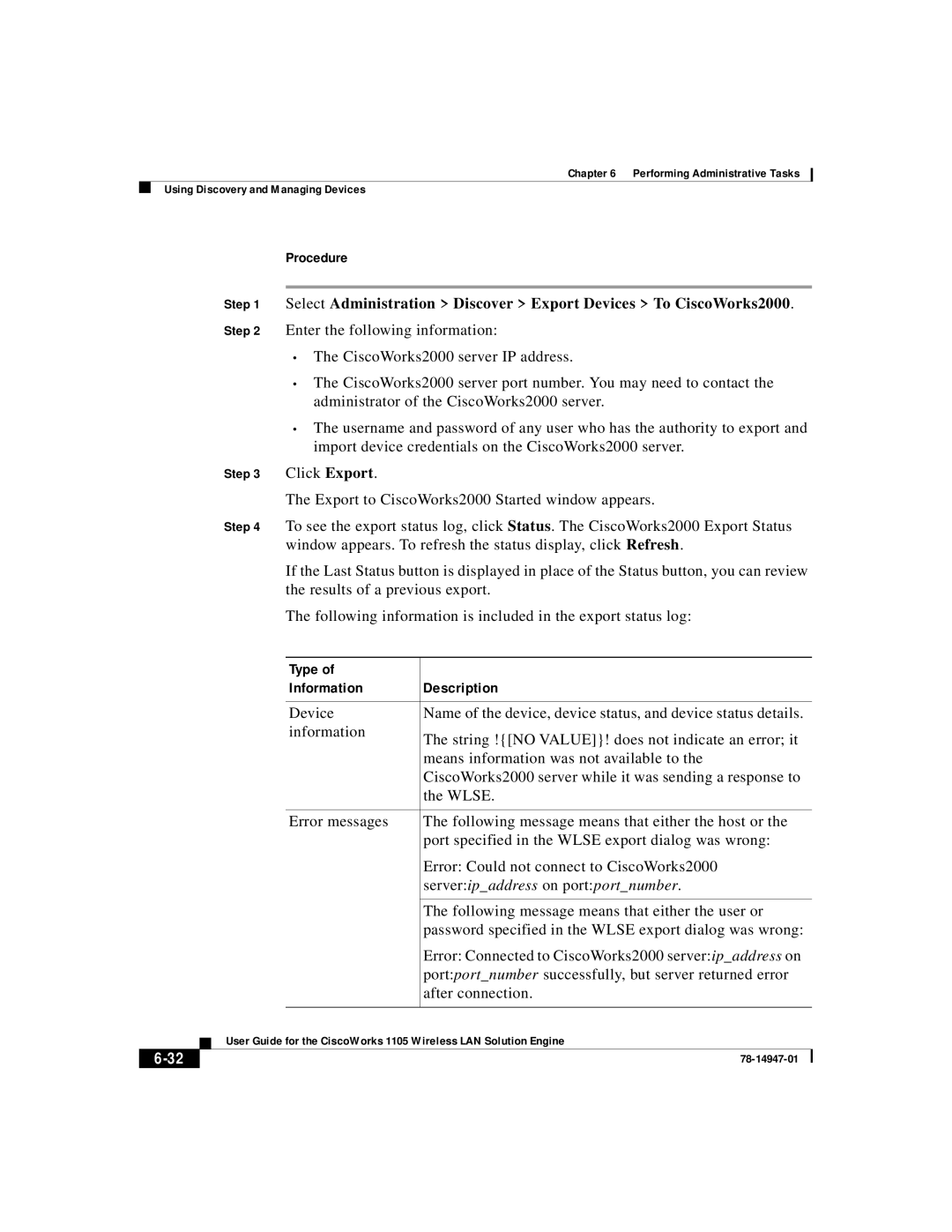 Cisco Systems 1105 manual Type Information Description, Serveripaddress on portportnumber 