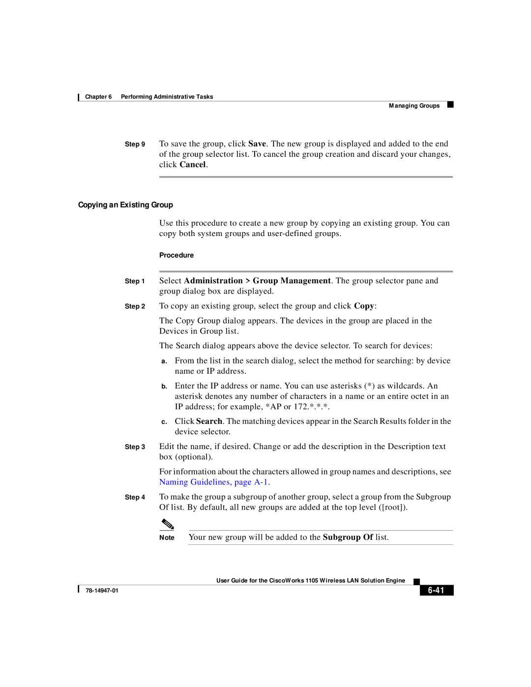 Cisco Systems 1105 manual Copying an Existing Group, Box optional, Your new group will be added to the Subgroup Of list 