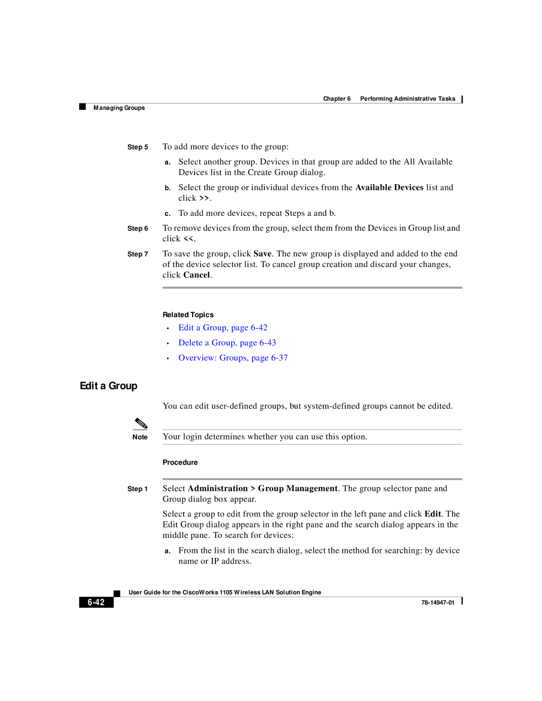 Cisco Systems 1105 manual Edit a Group, Delete a Group, Overview Groups 