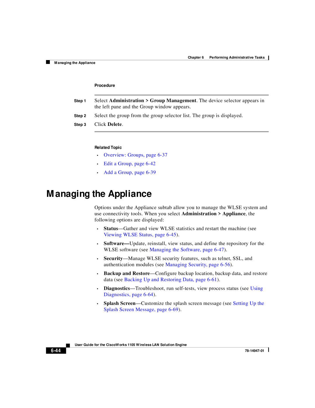 Cisco Systems 1105 manual Managing the Appliance, Overview Groups, Edit a Group, Add a Group 