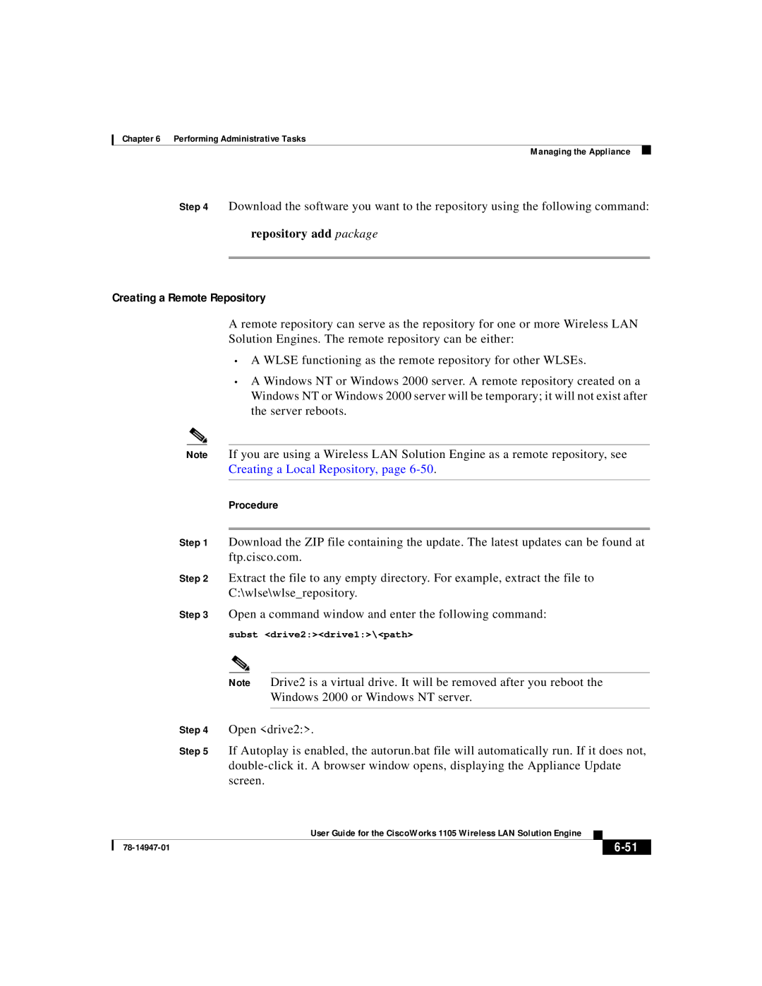 Cisco Systems 1105 manual Creating a Remote Repository, Repository add package, Creating a Local Repository 