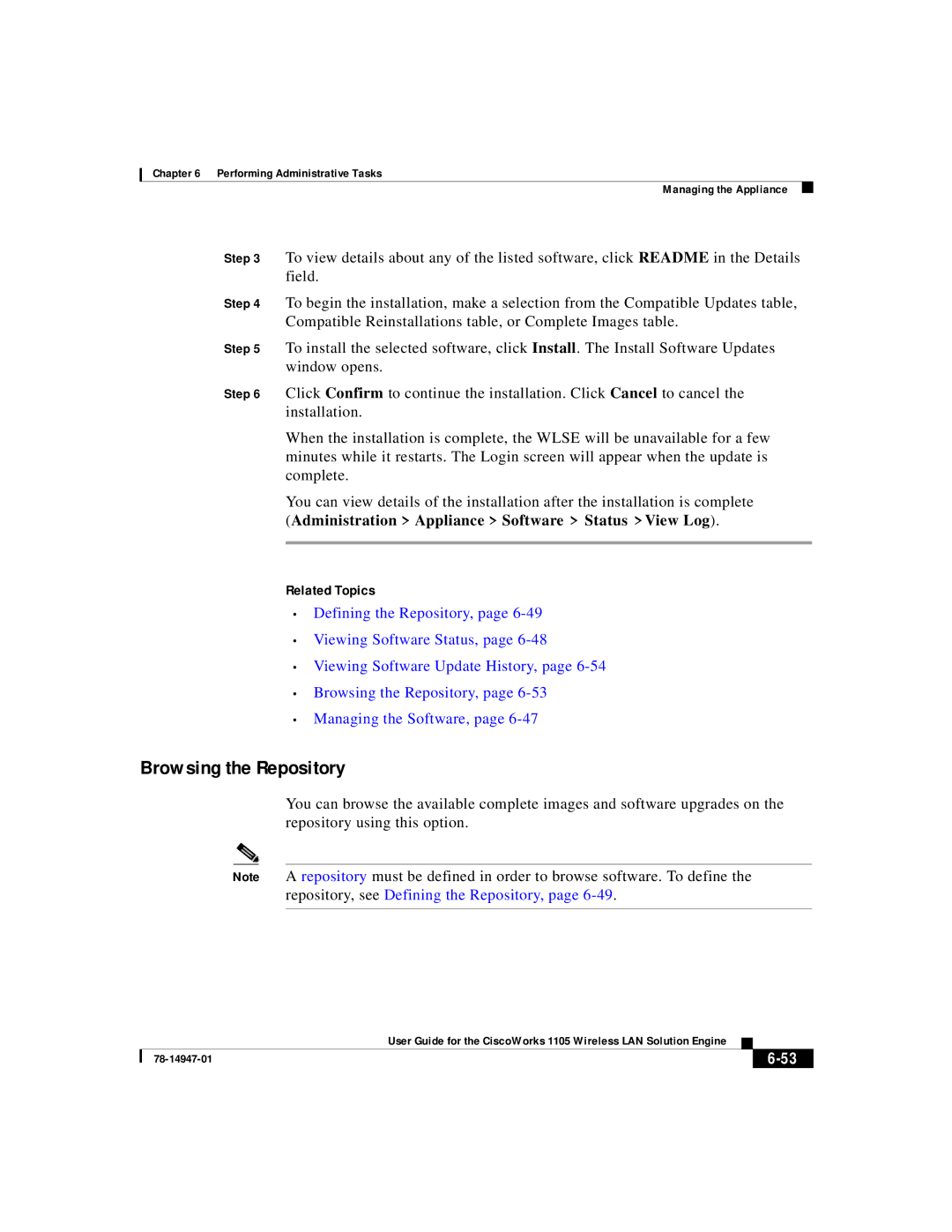 Cisco Systems 1105 manual Browsing the Repository, Related Topics 