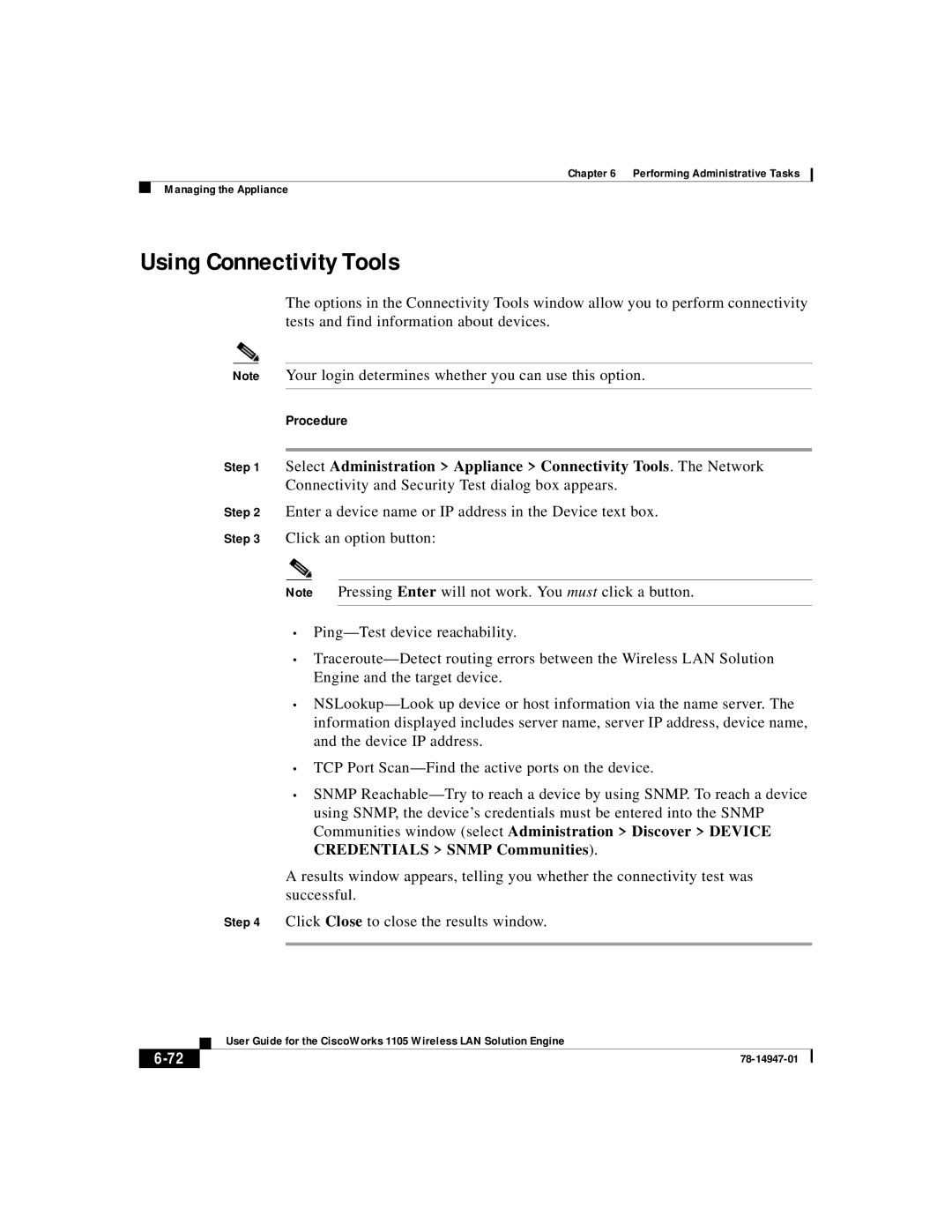 Cisco Systems 1105 manual Using Connectivity Tools 