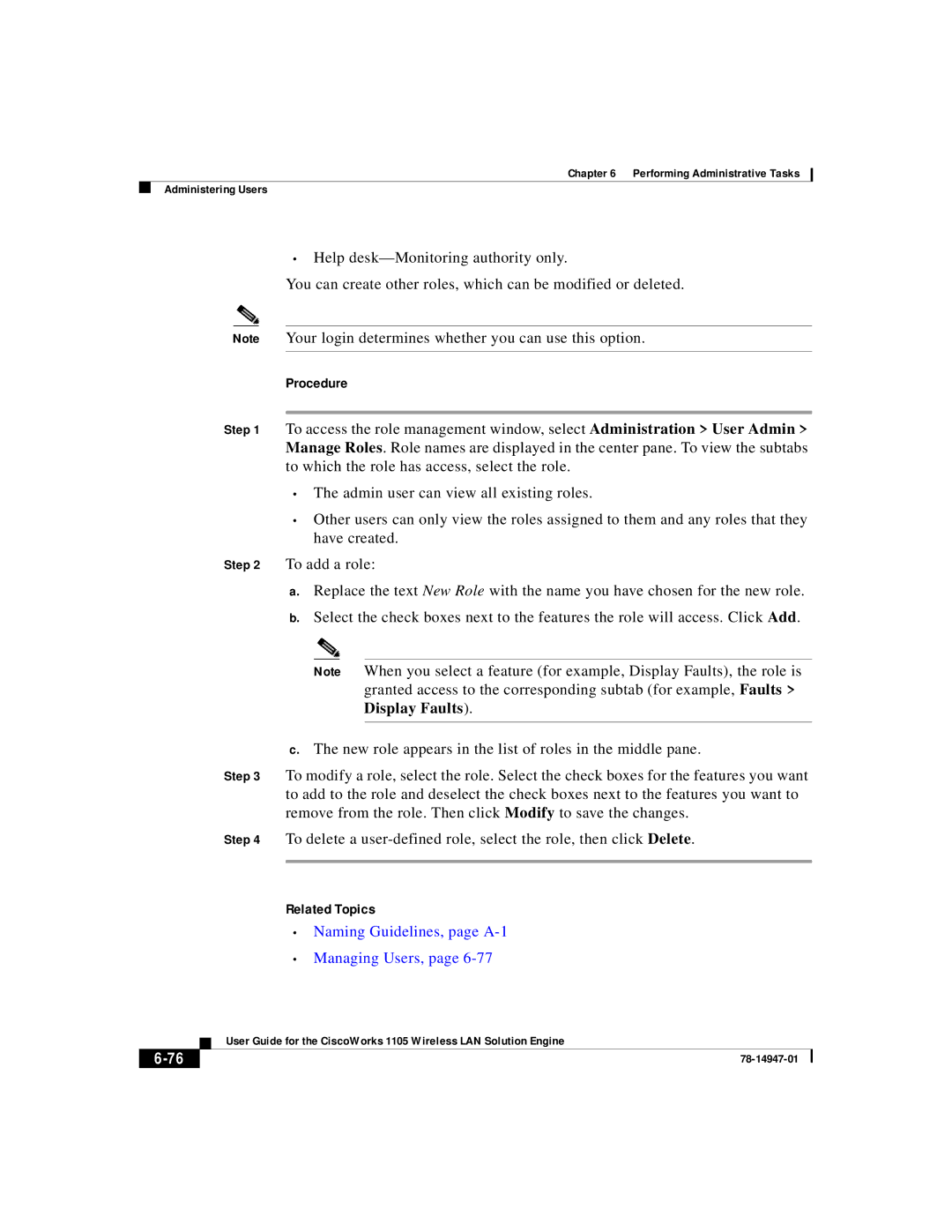 Cisco Systems 1105 manual Procedure, Naming Guidelines, page A-1 Managing Users 