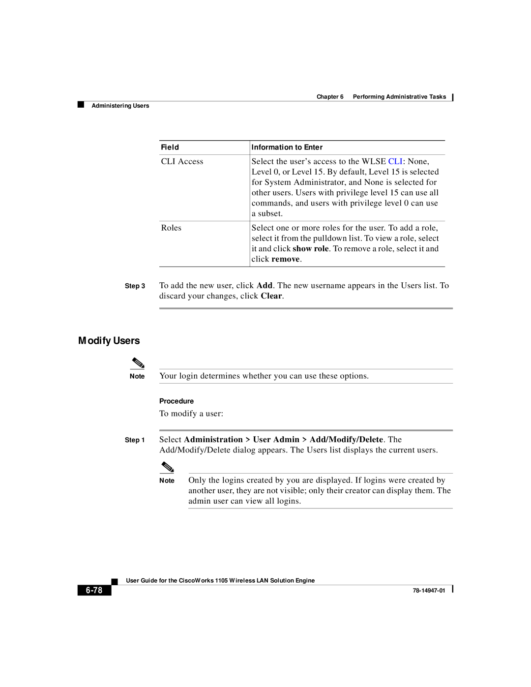 Cisco Systems 1105 manual Modify Users, To modify a user 