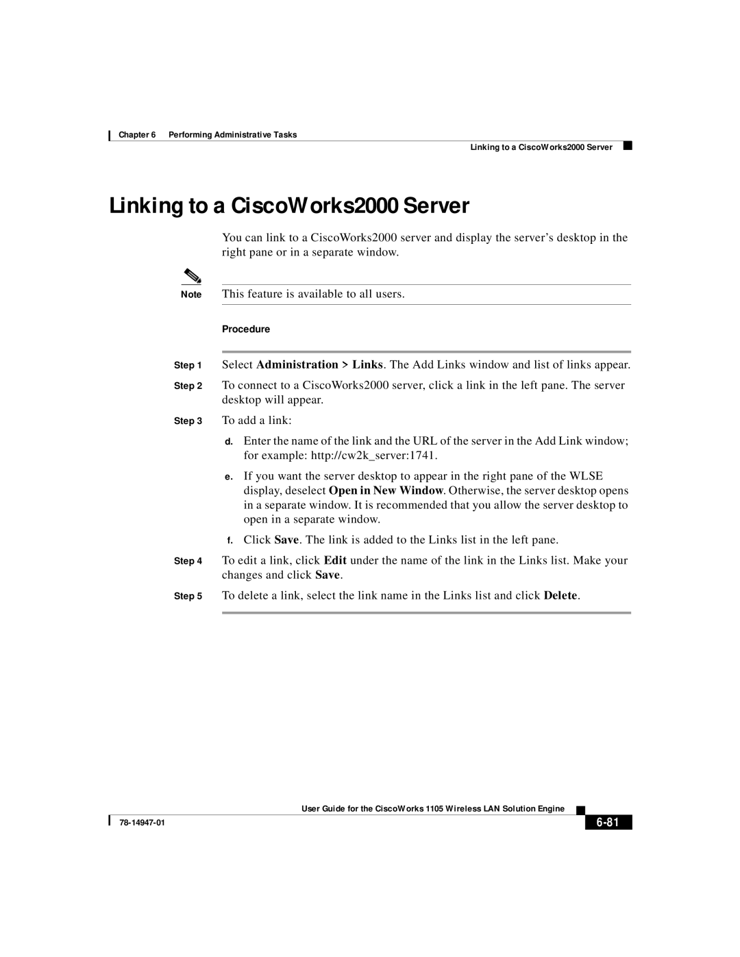 Cisco Systems 1105 manual Linking to a CiscoWorks2000 Server 