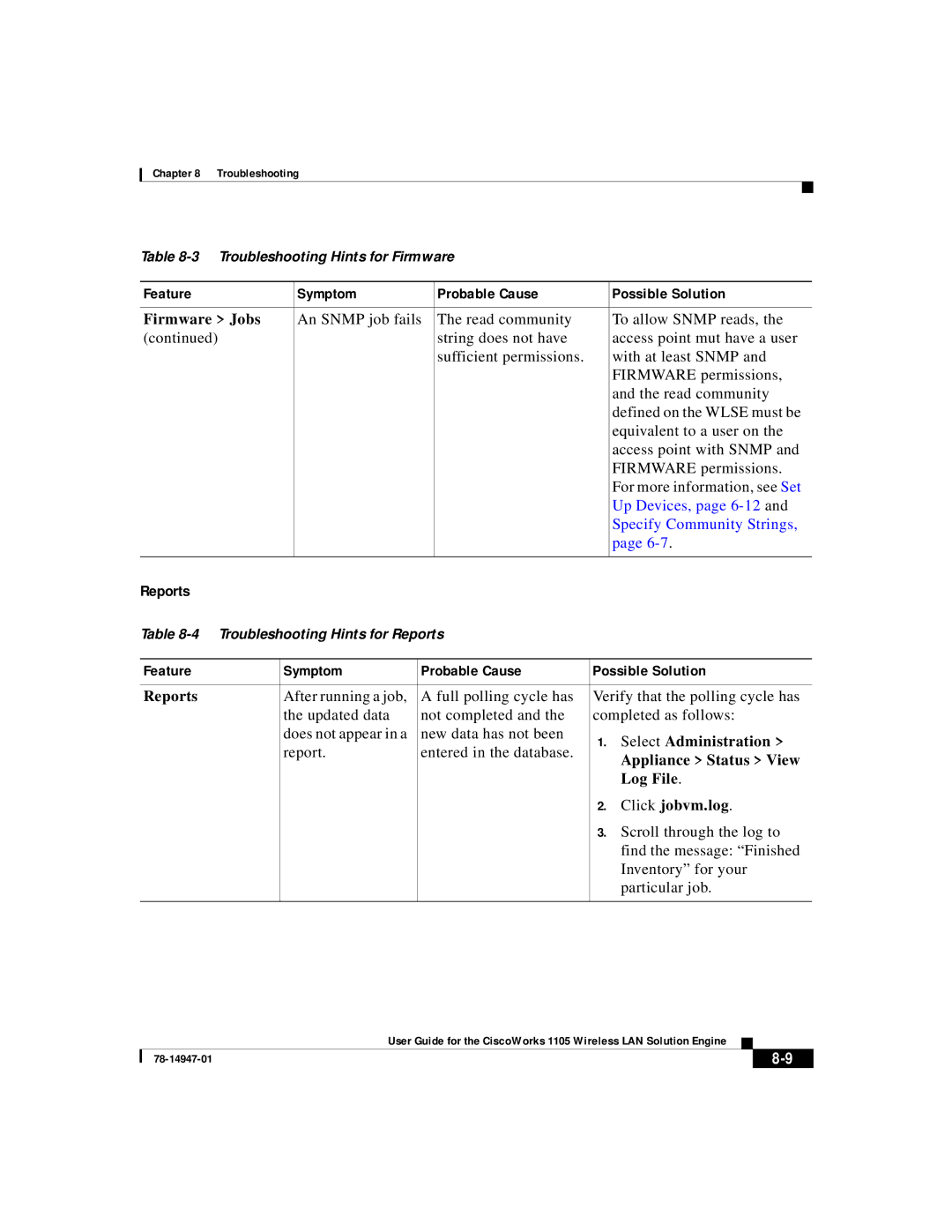 Cisco Systems 1105 manual Reports, Log File, Click jobvm.log 