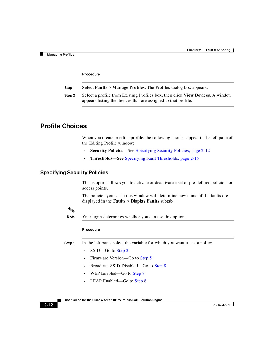 Cisco Systems 1105 manual Profile Choices, Specifying Security Policies 