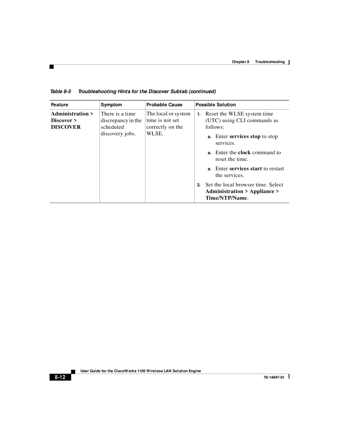 Cisco Systems 1105 manual Enter services stop to stop, Administration Appliance 