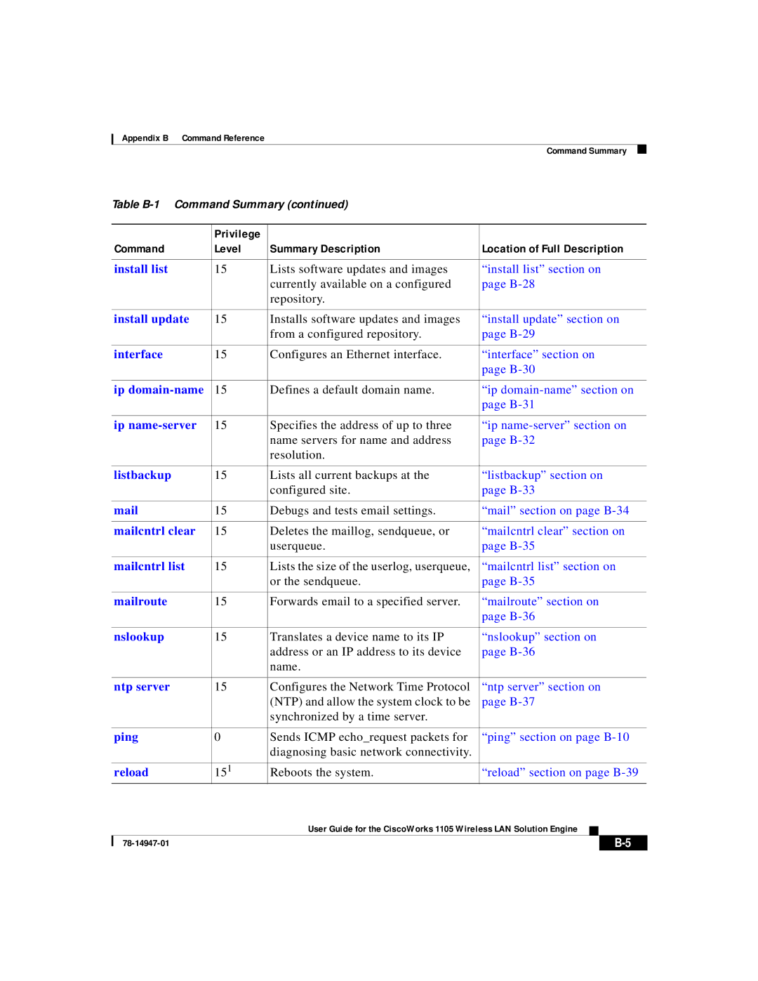 Cisco Systems 1105 manual Configures an Ethernet interface Interface section on B-30 