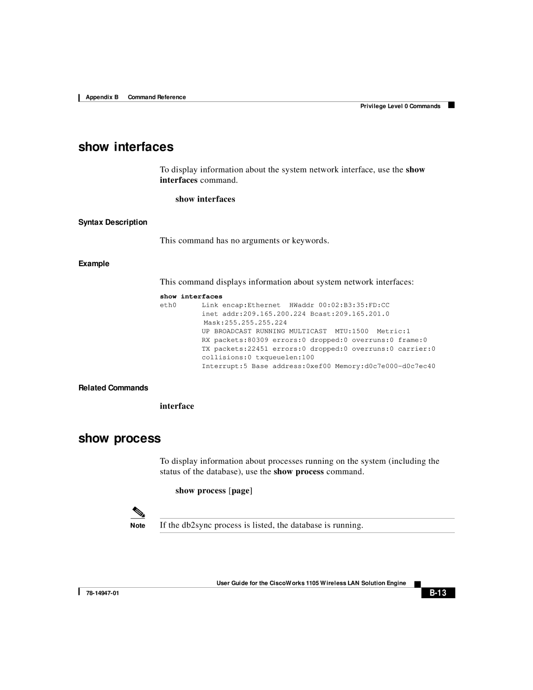 Cisco Systems 1105 manual Show interfaces, Show process, Interface 