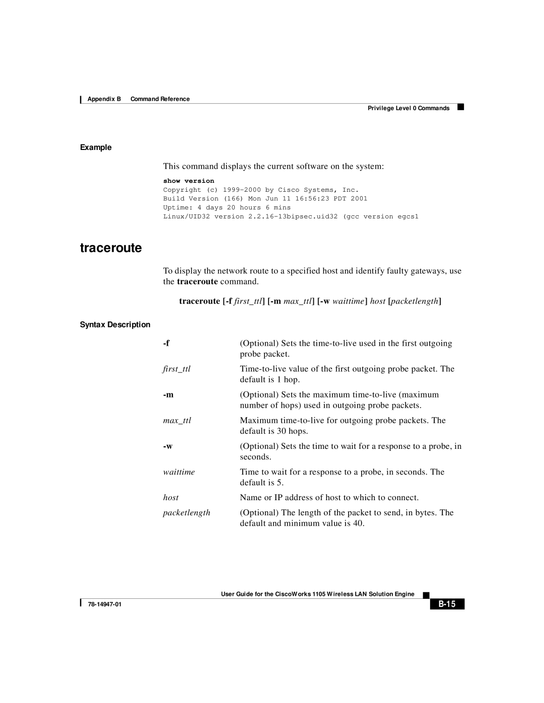 Cisco Systems 1105 manual Traceroute 