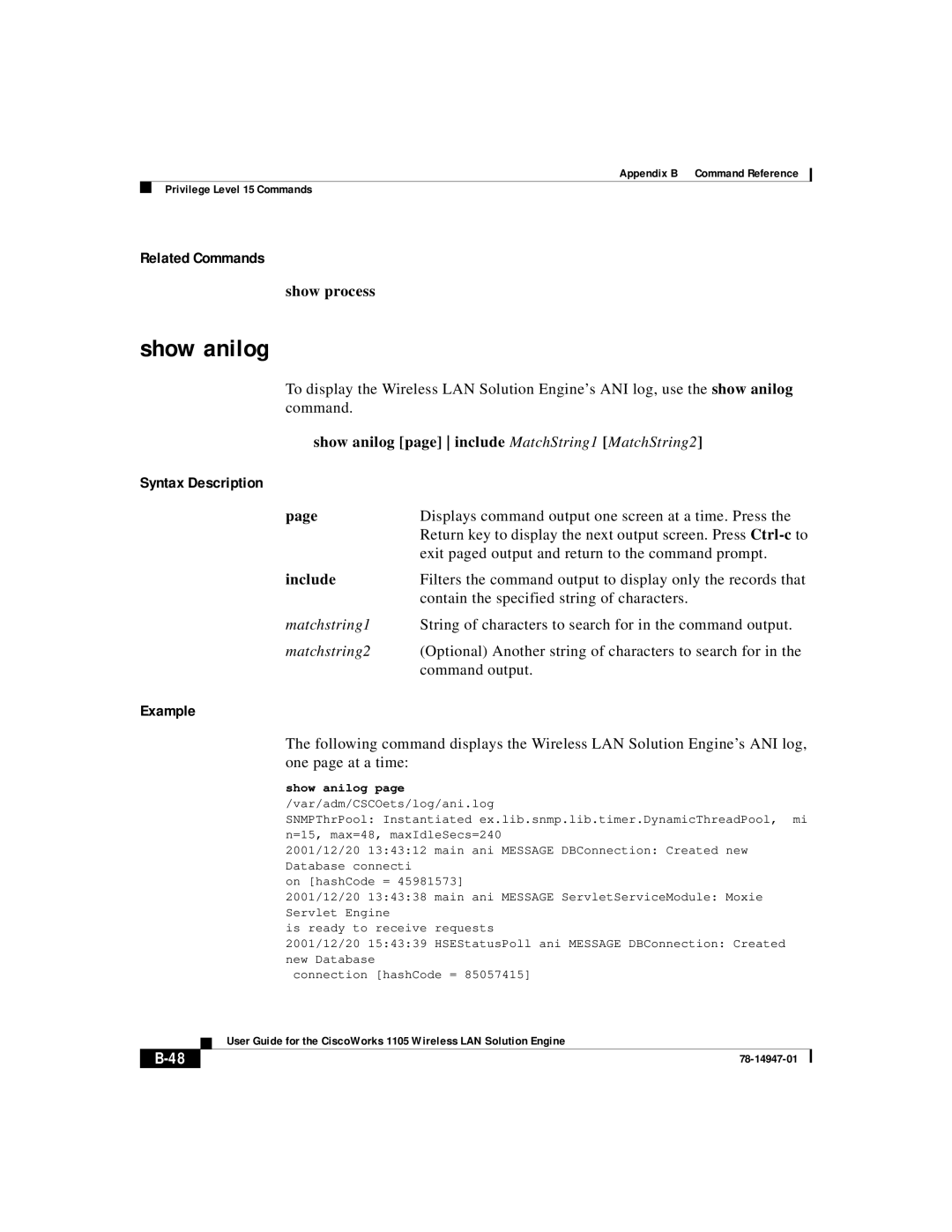 Cisco Systems 1105 manual Show anilog page include MatchString1 MatchString2, Include, Matchstring1, Matchstring2 