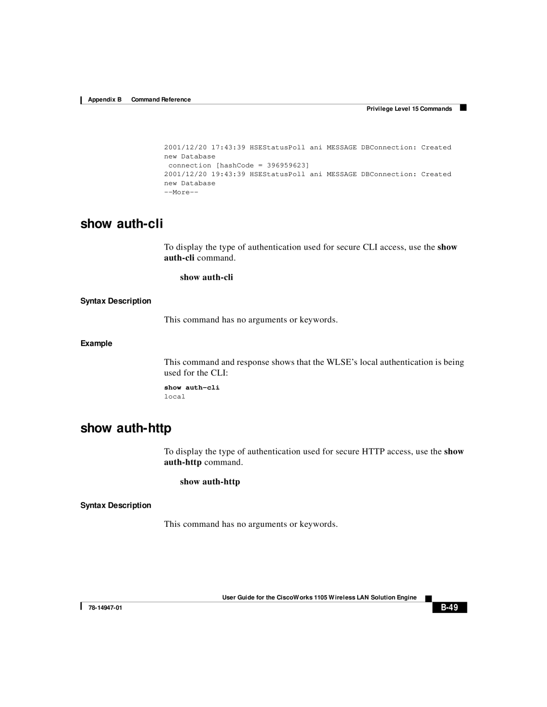 Cisco Systems 1105 manual Show auth-cli, Show auth-http 