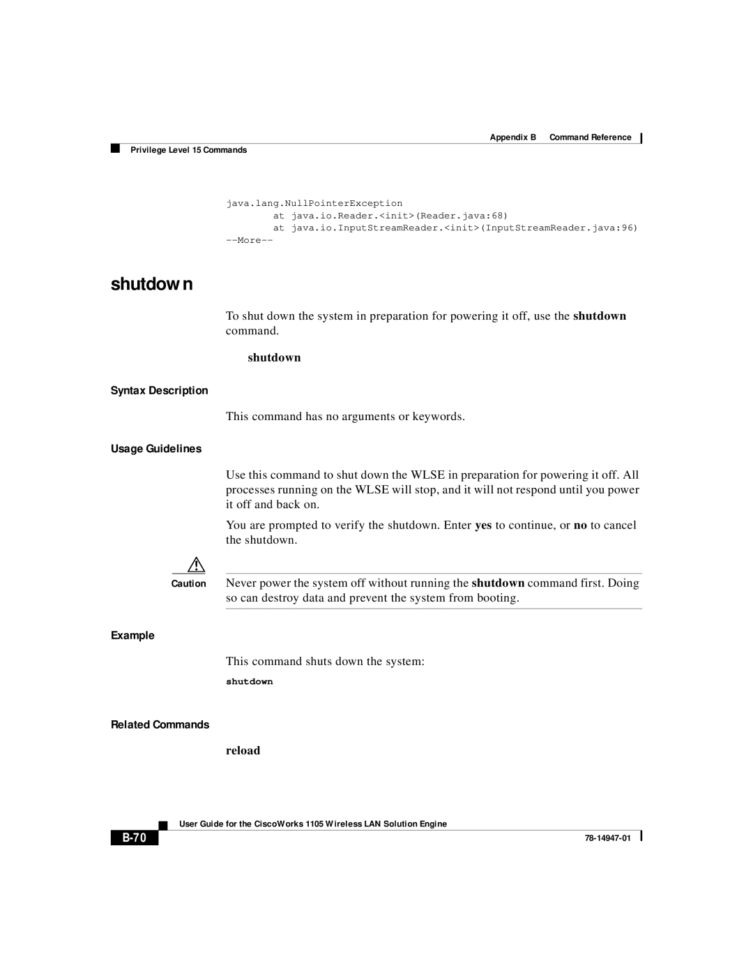 Cisco Systems 1105 manual Shutdown, This command shuts down the system 