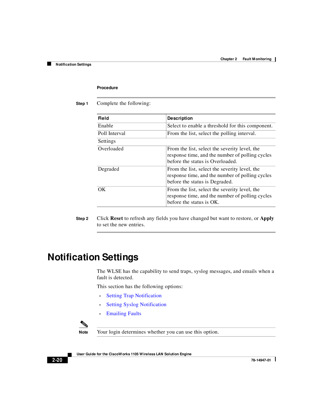 Cisco Systems 1105 manual Notification Settings 