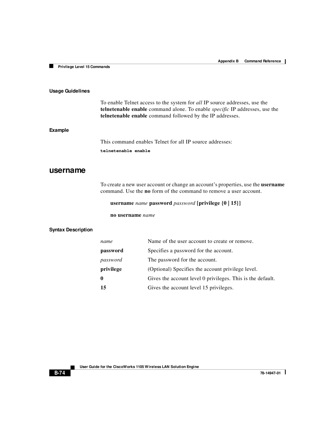 Cisco Systems 1105 manual Username 