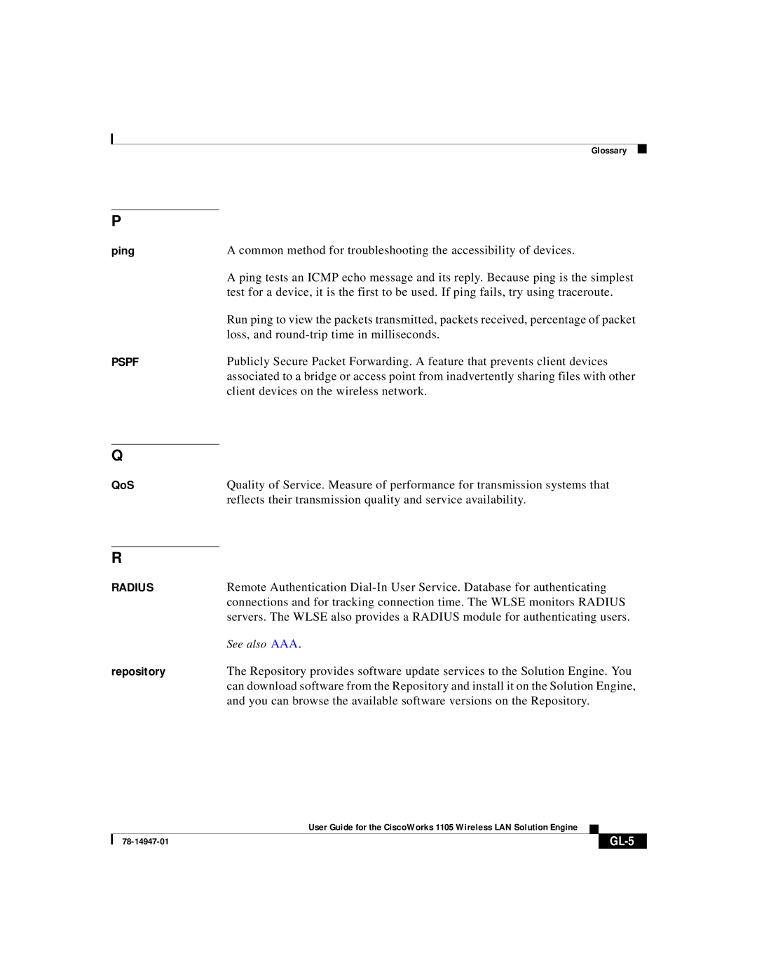 Cisco Systems 1105 manual Reflects their transmission quality and service availability, GL-5 