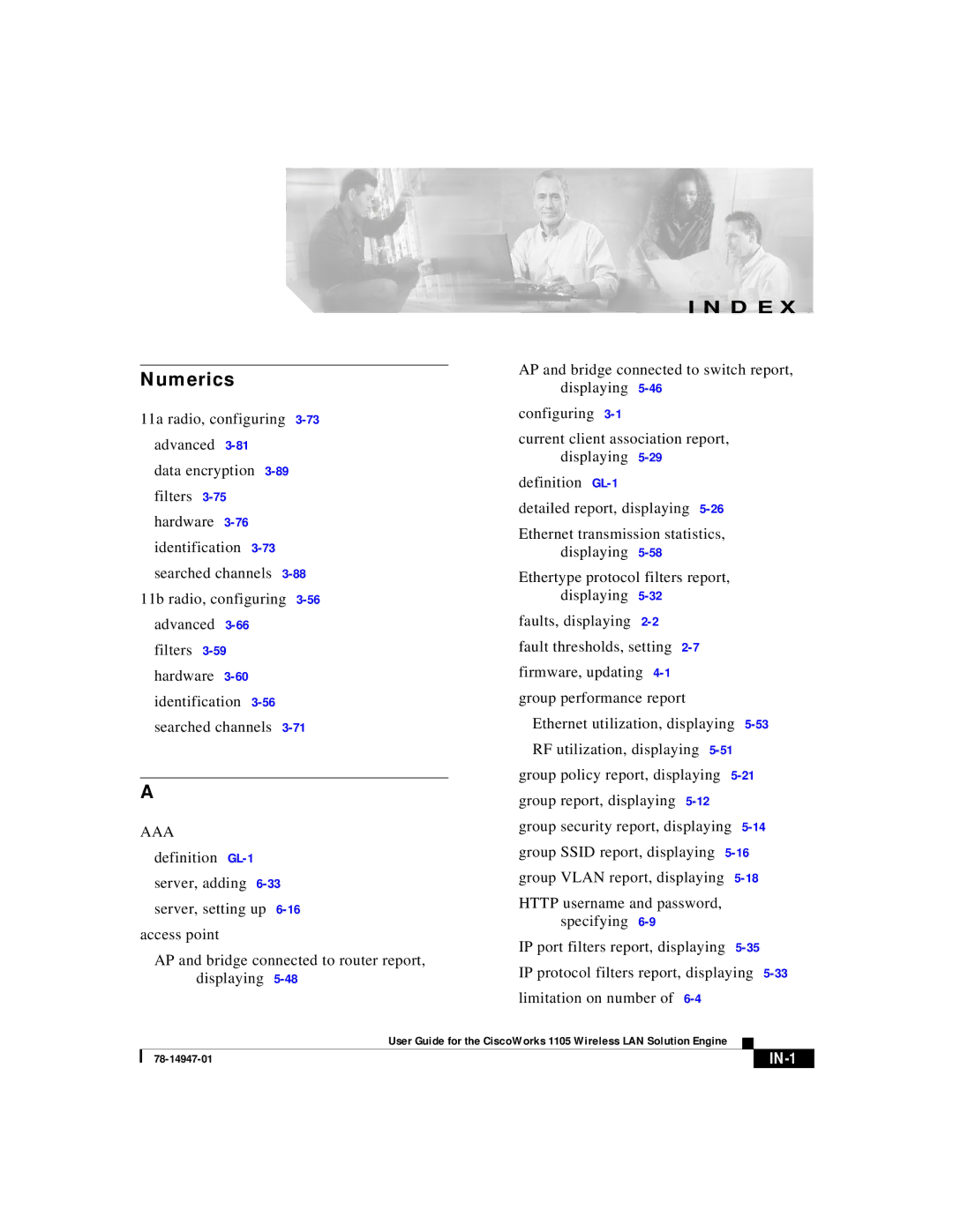 Cisco Systems 1105 manual Numerics, IN-1 