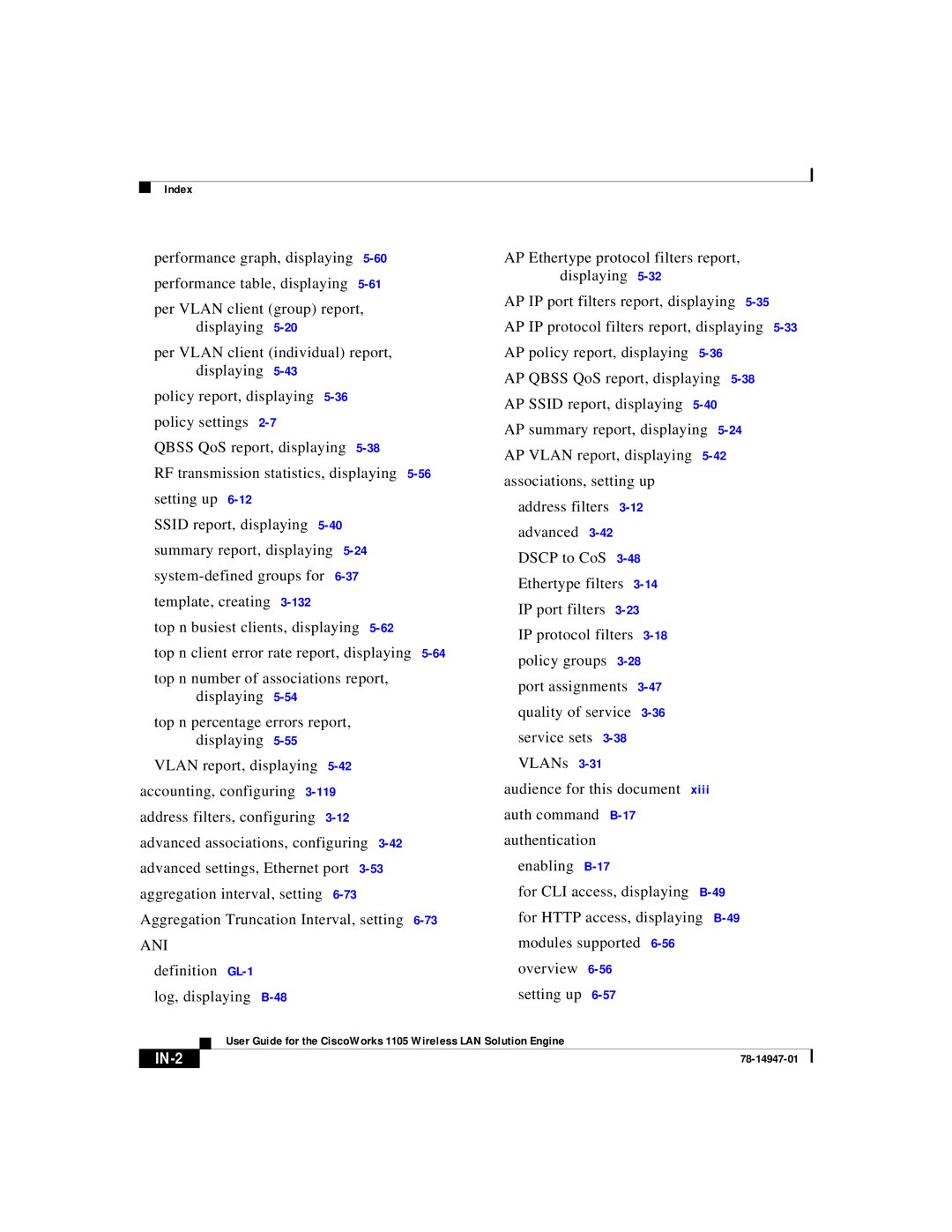 Cisco Systems 1105 manual IN-2 