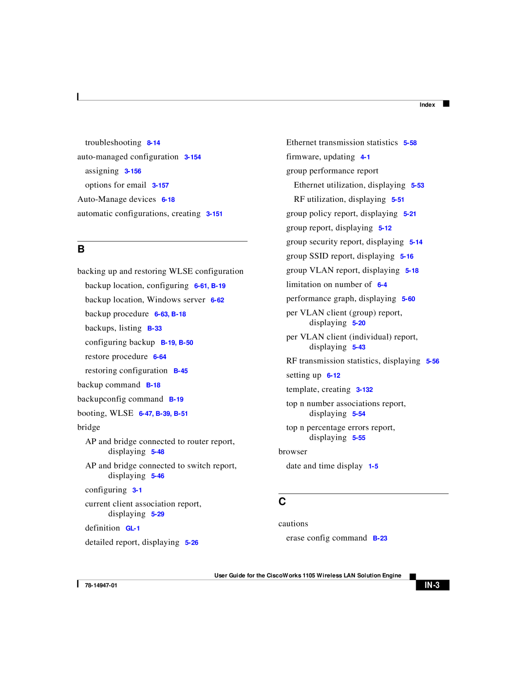 Cisco Systems 1105 manual IN-3 