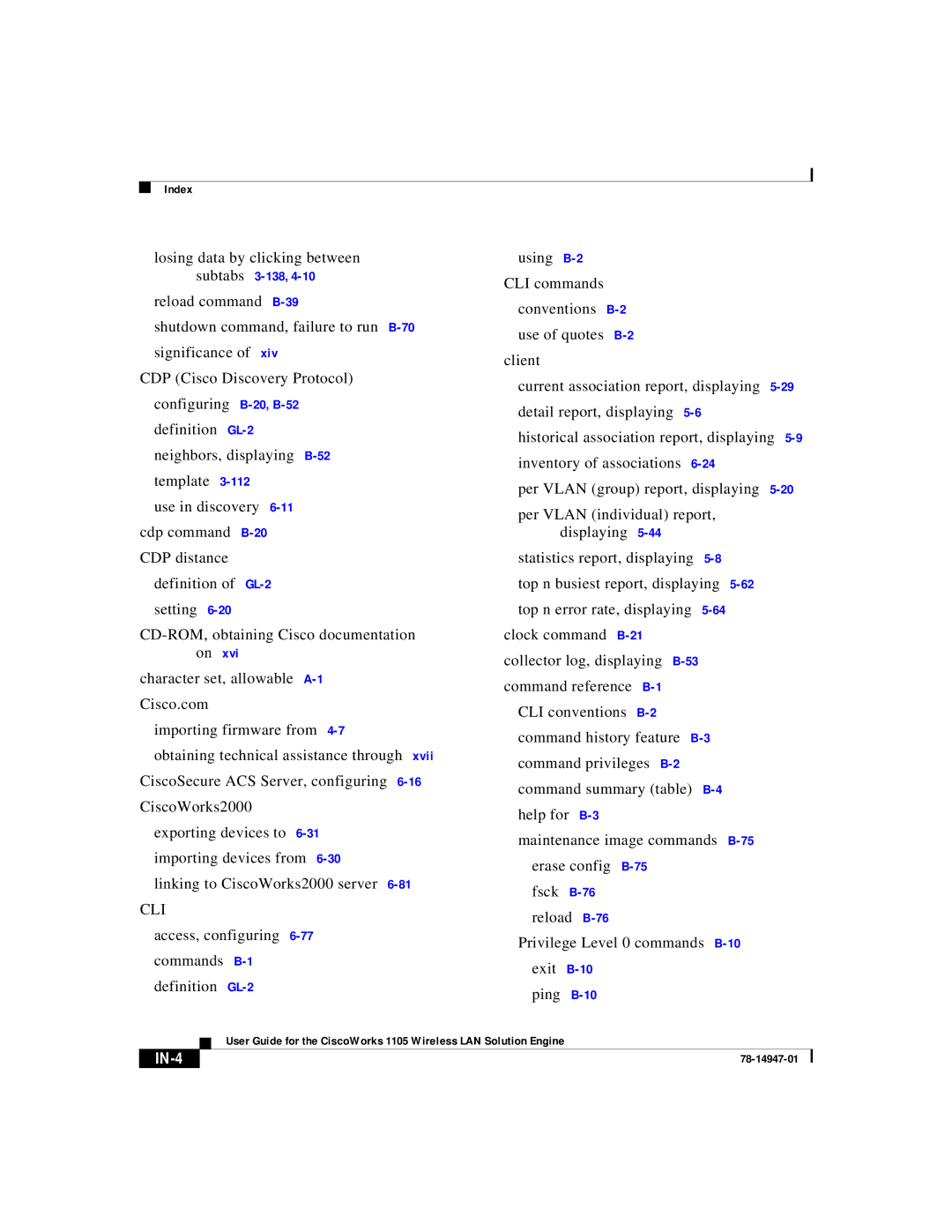 Cisco Systems 1105 manual Cli, IN-4 