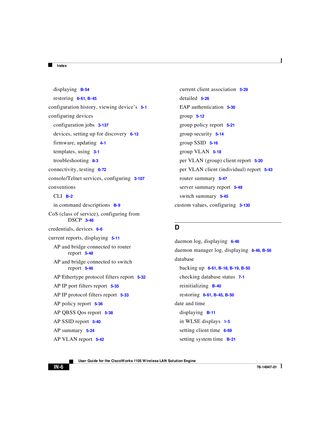 Cisco Systems 1105 manual CLI B-2, IN-6 