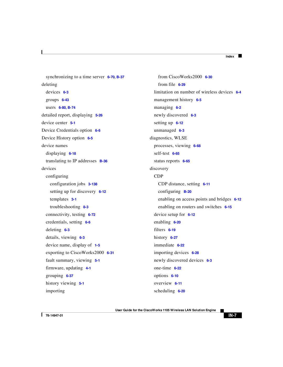 Cisco Systems 1105 manual IN-7 