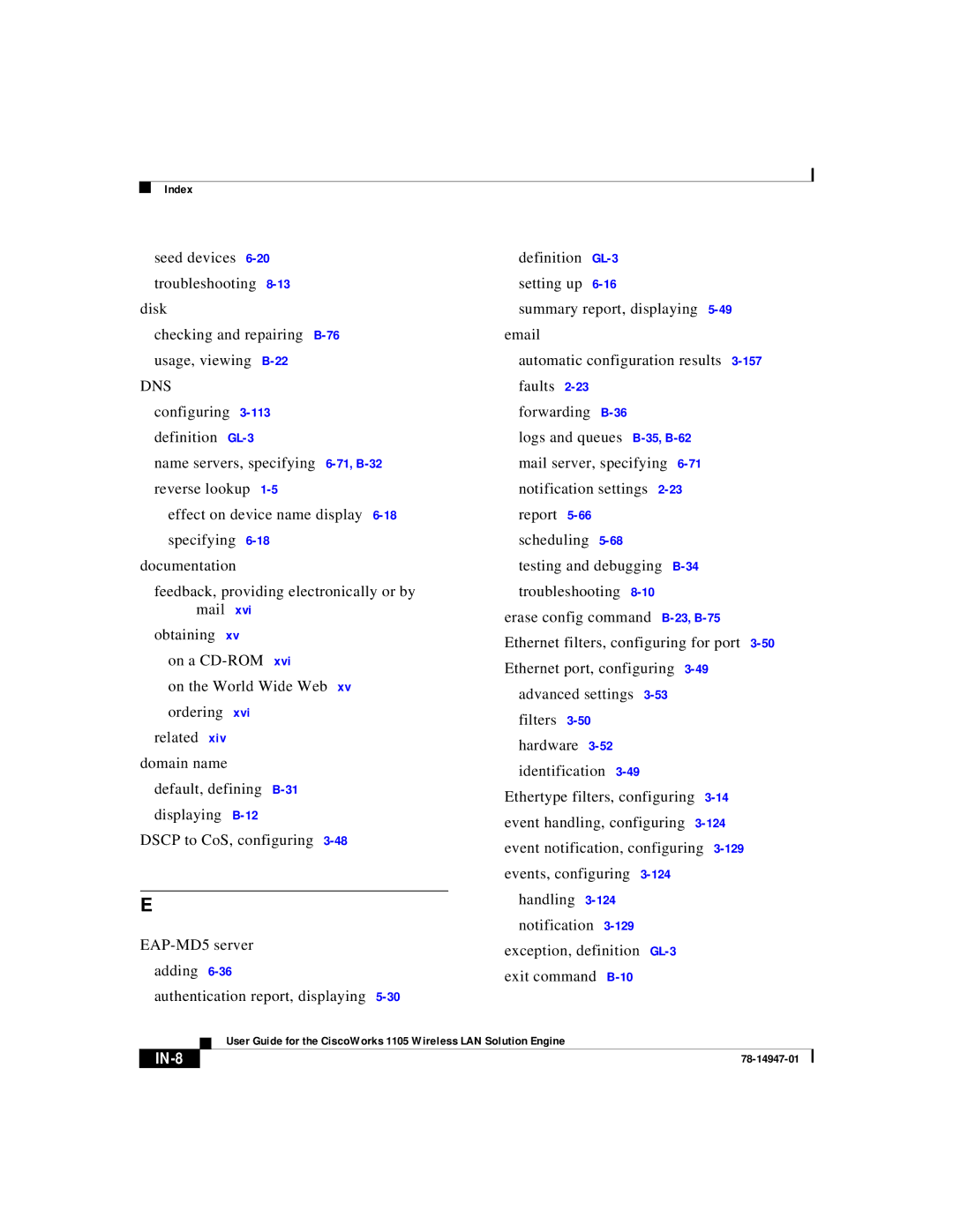 Cisco Systems 1105 manual IN-8 