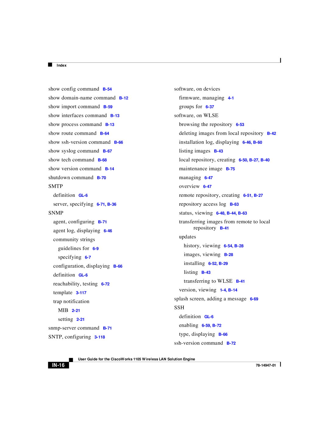 Cisco Systems 1105 manual IN-16 