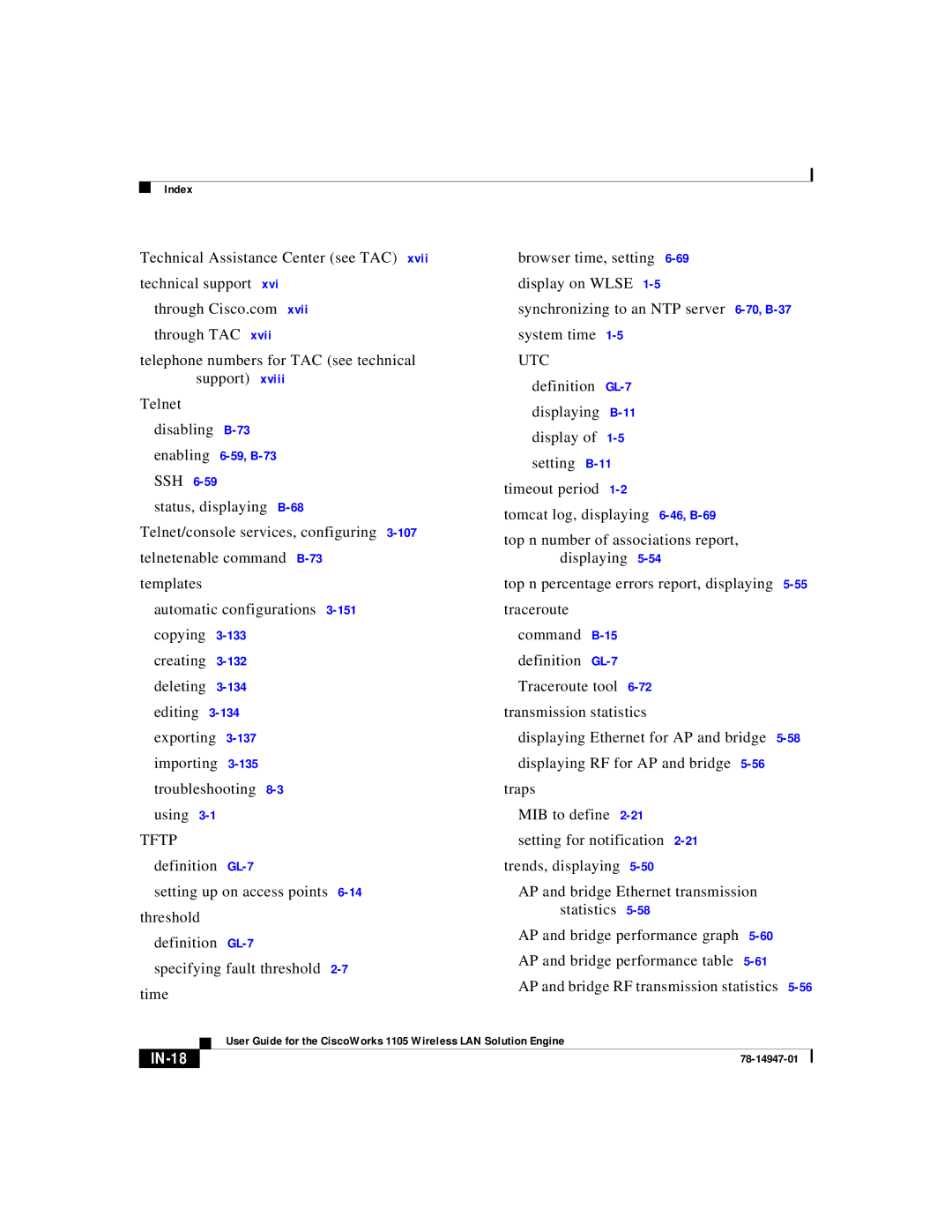 Cisco Systems 1105 manual IN-18 