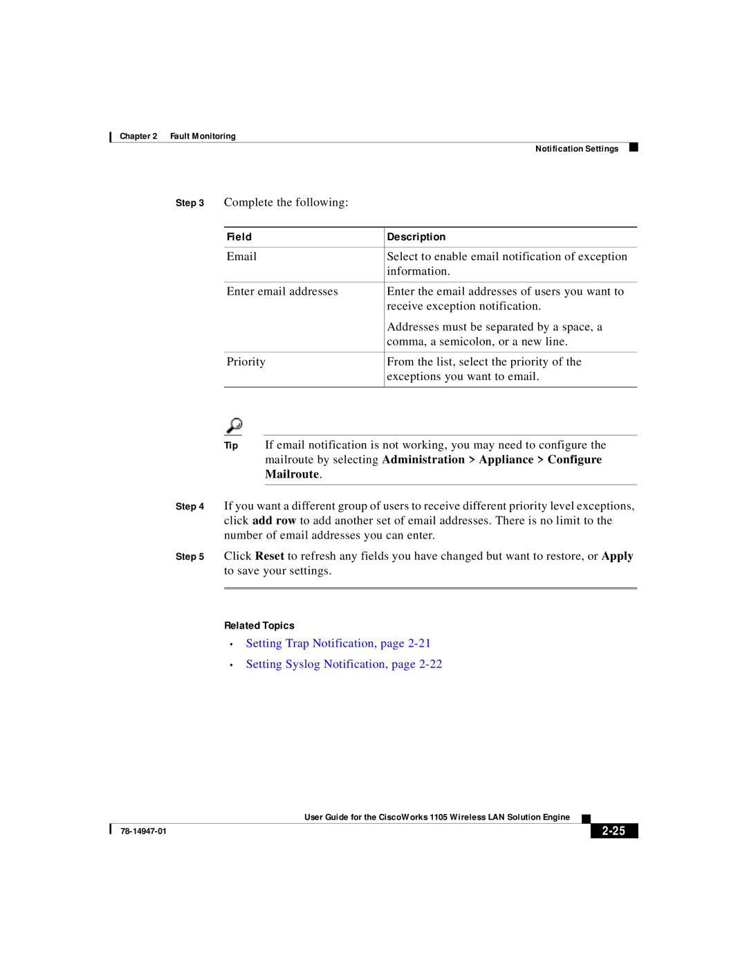 Cisco Systems 1105 manual Setting Trap Notification, Setting Syslog Notification 