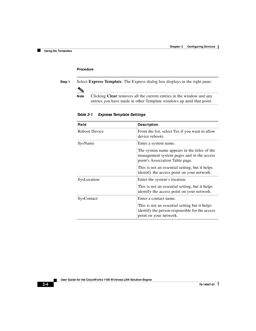 Cisco Systems 1105 manual Express Template Settings 