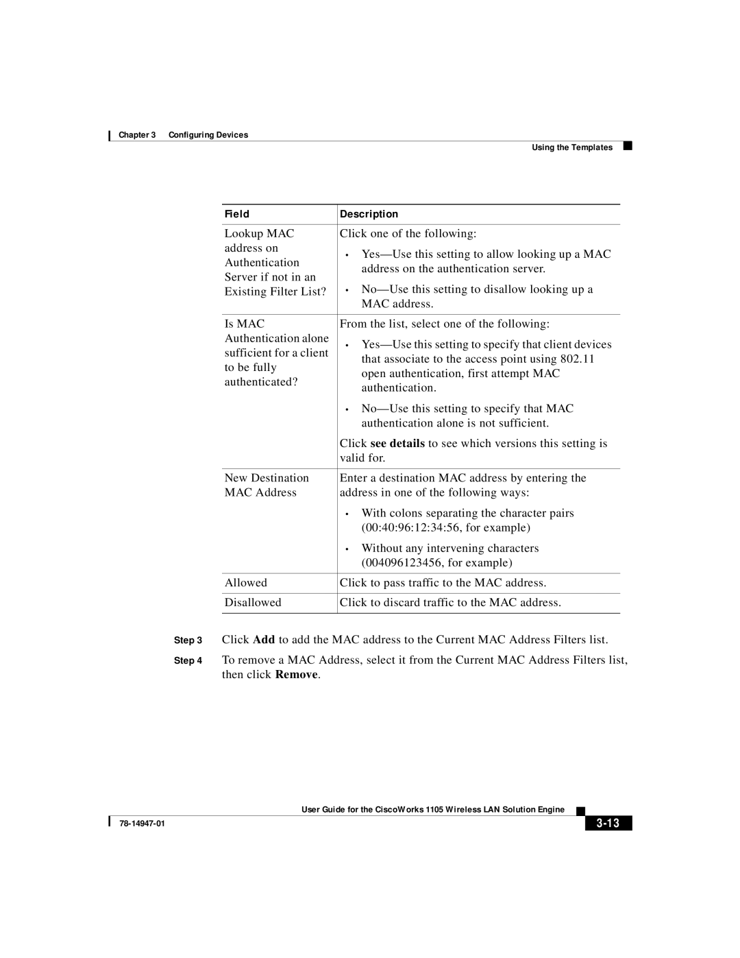 Cisco Systems 1105 manual Field Description 