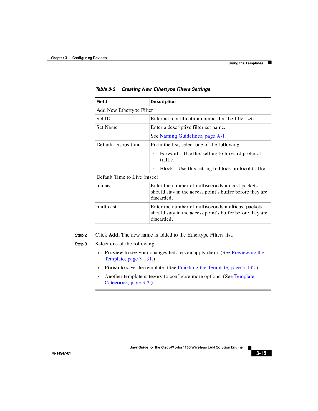 Cisco Systems 1105 manual Creating New Ethertype Filters Settings 