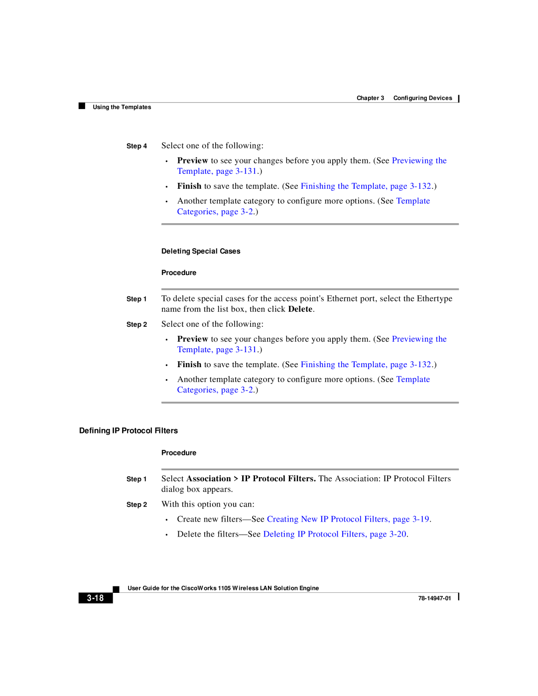 Cisco Systems 1105 manual Defining IP Protocol Filters, Deleting Special Cases Procedure 