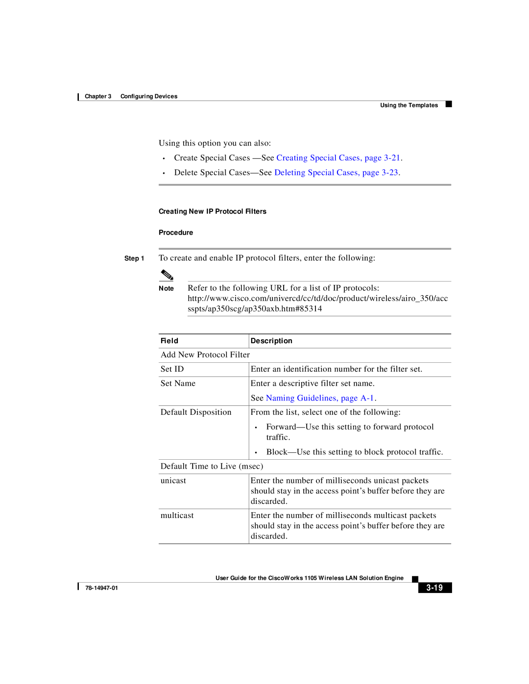 Cisco Systems 1105 manual Using this option you can also, Creating New IP Protocol Filters Procedure 