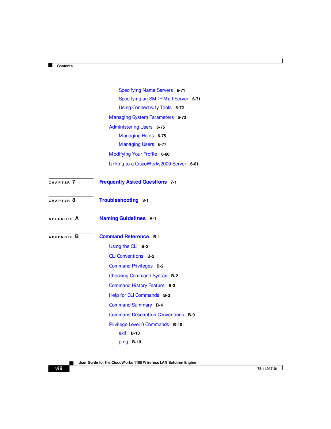 Cisco Systems 1105 manual Command History Feature B-3, Viii 