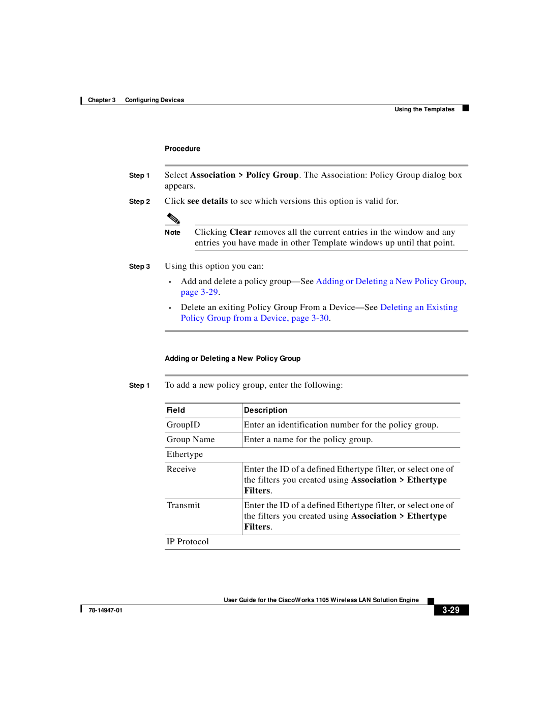 Cisco Systems 1105 manual Adding or Deleting a New Policy Group, To add a new policy group, enter the following, Filters 