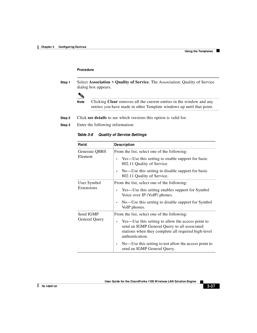 Cisco Systems 1105 manual Quality of Service Settings 