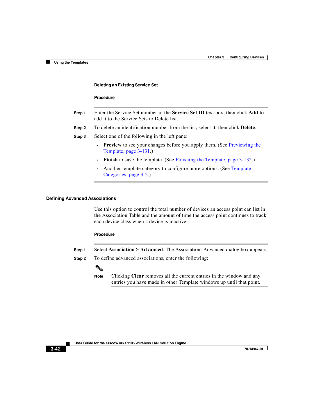 Cisco Systems 1105 manual Defining Advanced Associations, Deleting an Existing Service Set Procedure 