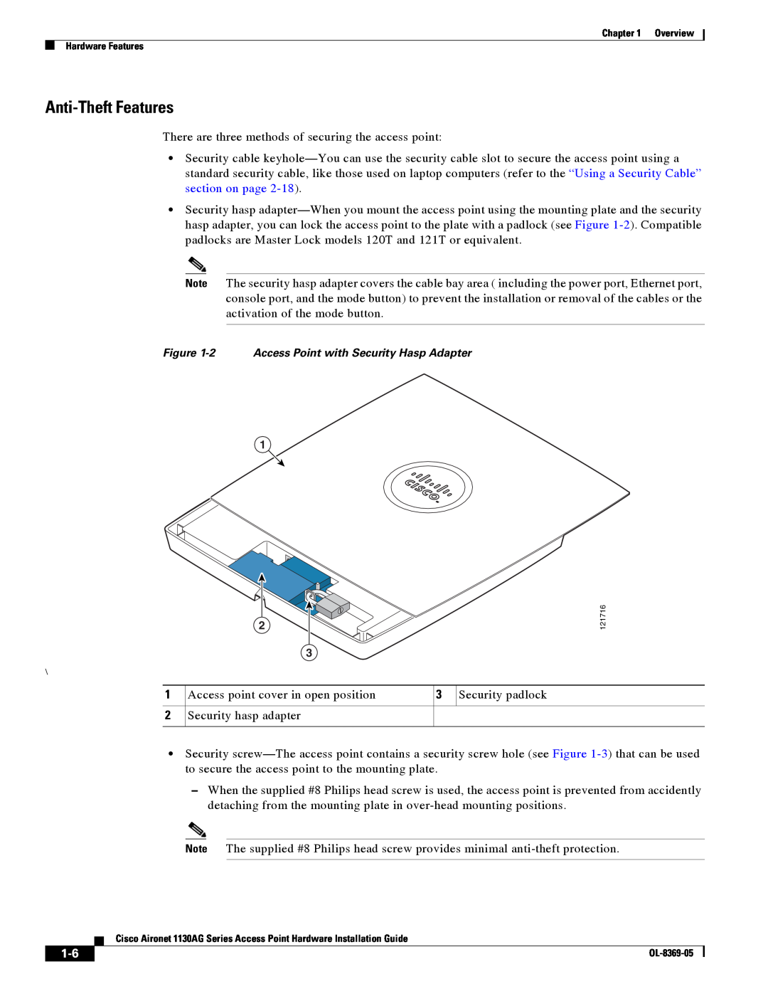 Cisco Systems 1130AG manual Anti-Theft Features 